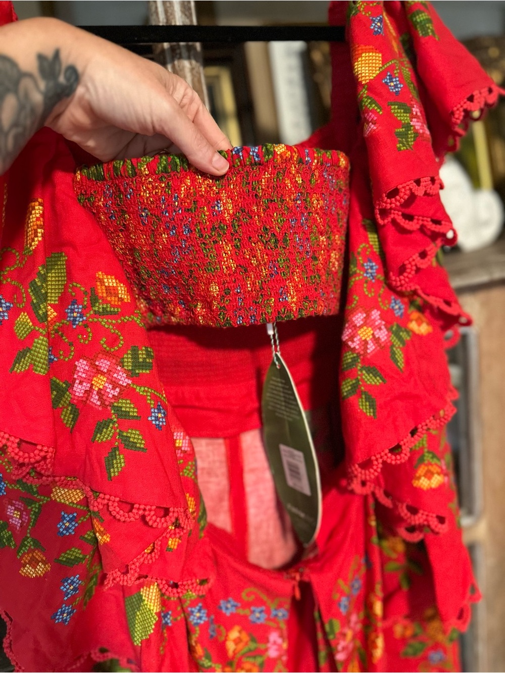 FARM Rio Red Floral Embroidered Ruffle Romper - Picture 9 of 9